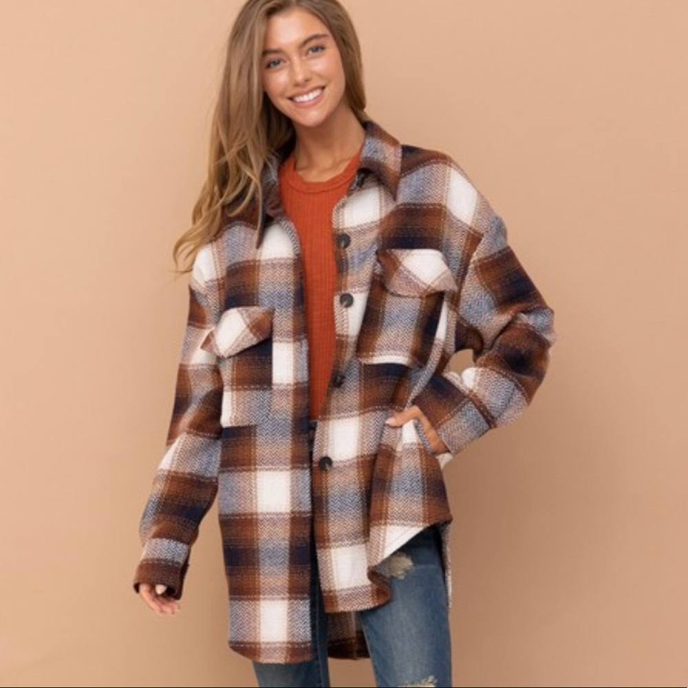 Brown plaid button down